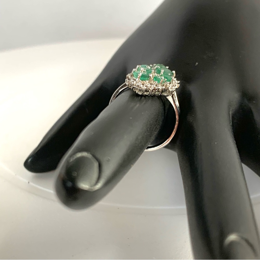 STERLING SILVER 925 GENUINE EMERALD AND CUBIC ZIRCONIA COCKTAIL RING (7) - Picture 11 of 16